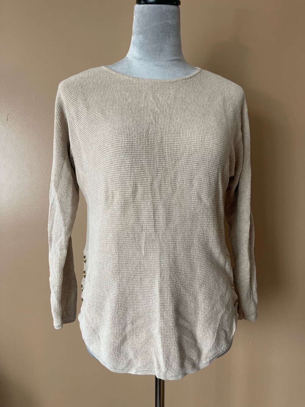 Michael Kors Tan Knit Top with Gold Logo Plaque size small